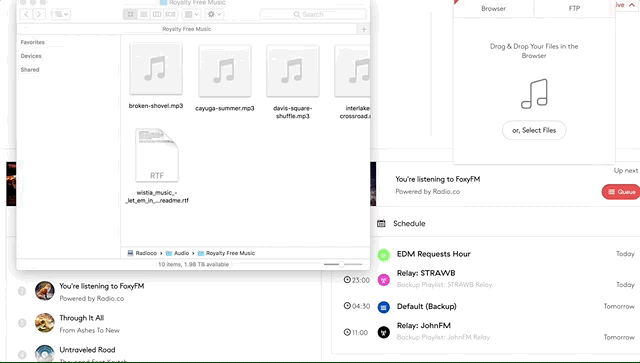Dragging and dropping files into Radio.co