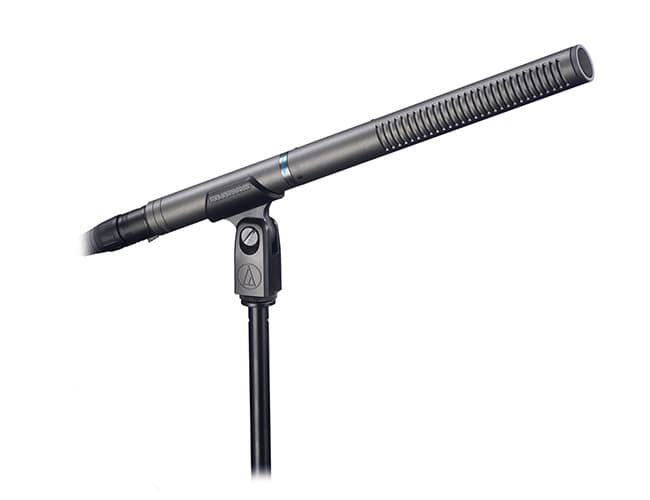 An Audio Technica AT897 Shotgun Mic against a white background.