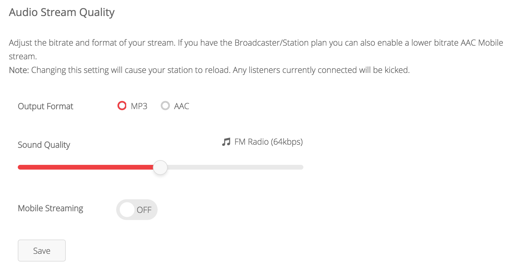 Bitrate Radio.co Dashboard