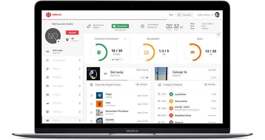 Connected Listeners Radio.co Dashboard