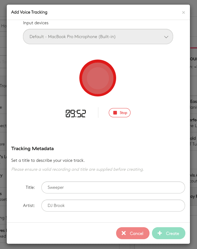 Recording voice tracks in a playlist