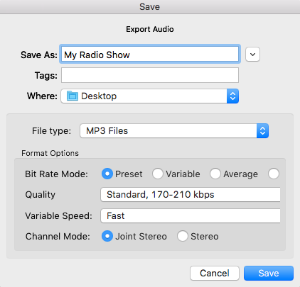 Exporting Audio Audacity