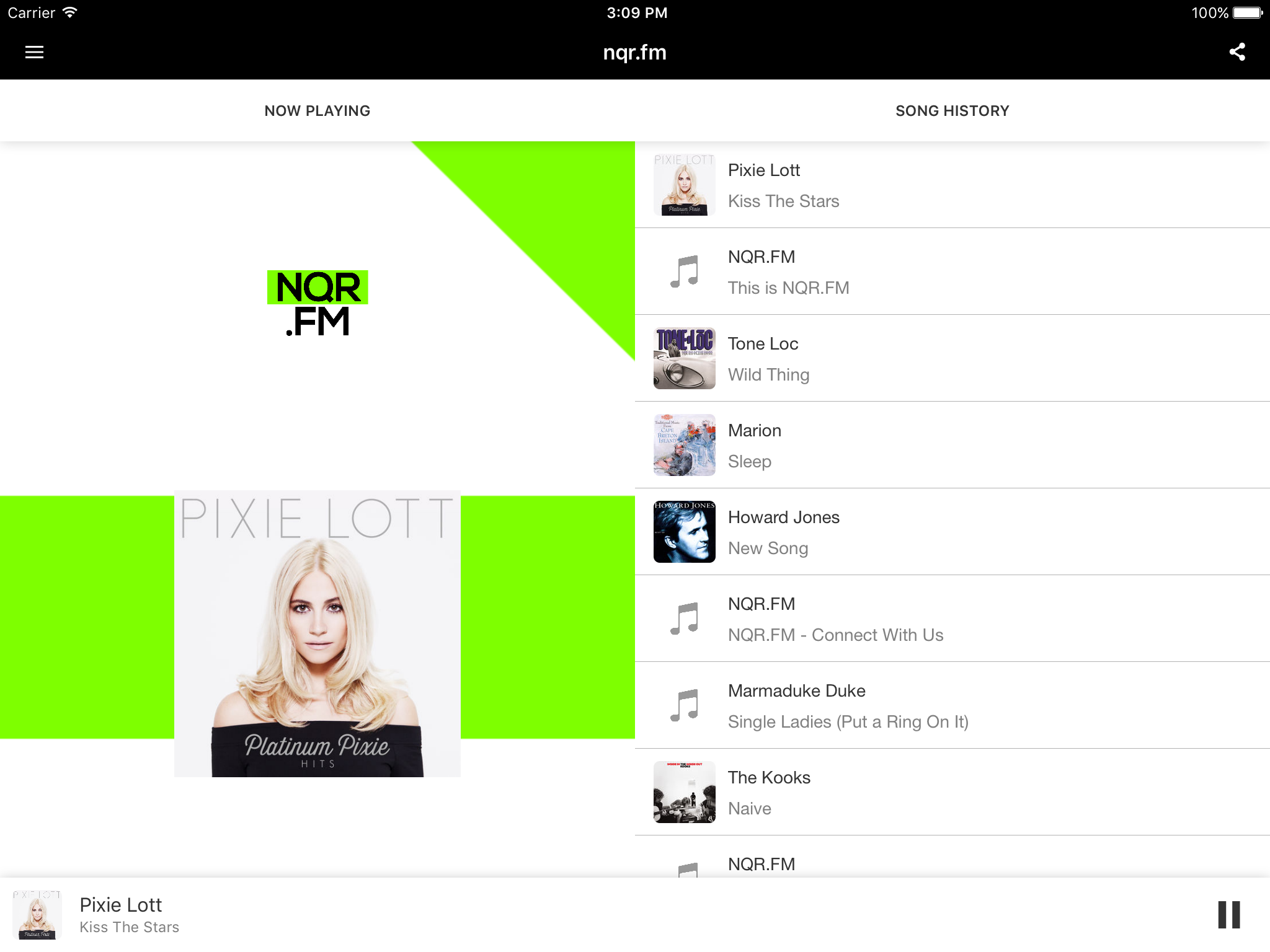 NQR.FM iOS Now Playing Tablet