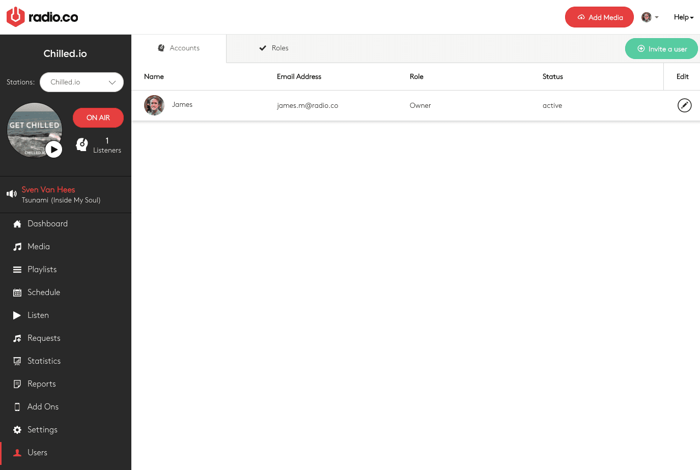 Dashboard, user area