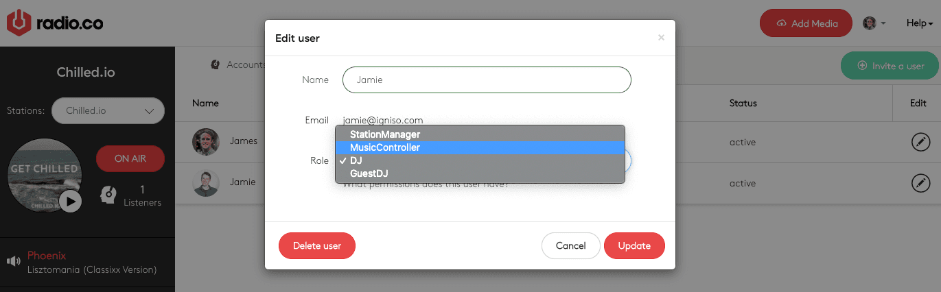 Changing a user role