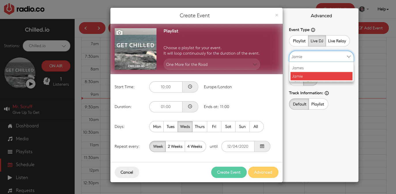 Scheduling an event for a user