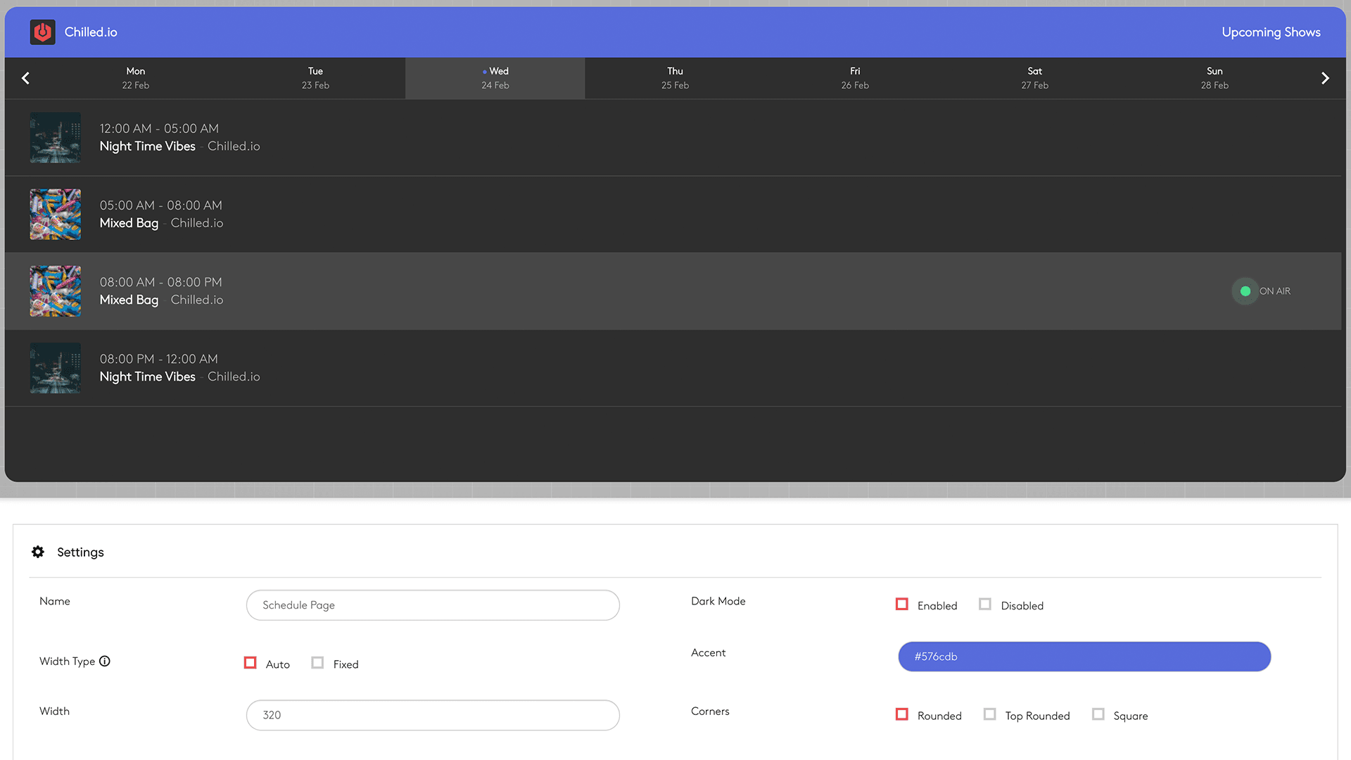 Schedule widget uni header