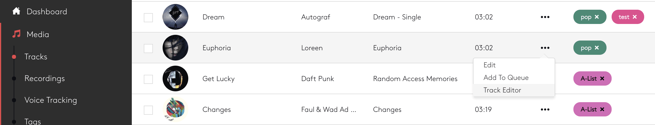 Selecting track editor