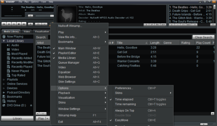 Winamp Preferences - talk over music for radio